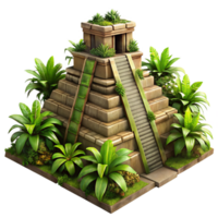 magnificent creative An ancient Mayan pyramid overgrown with jungle vegetation, dappled sunlight, mysterious, hyperrealistic, genuine png