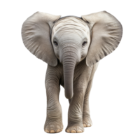 A cute little elephant standing alone against a transparent background showcasing its adorable features and playful nature, cute little elephant isolated on transparent background png