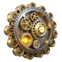 extraordinary vintage A complex steampunk clockwork mechanism, gears turning, intricate details, illuminated by a bright, white light premium png