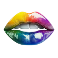 Glossy rainbow lips create a vibrant visual statement against a clean transparent background for artistic expression, Glossy Rainbow Lips on transparent background png