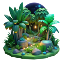 stunning classic A lush, green jungle teeming with colorful, bioluminescent flora and fauna, lit by moonlight filtering through dense canopy, dreamlike art style detailed png