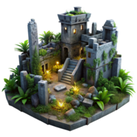 serene rustic A post-apocalyptic ruined city, overgrown with vegetation, dim twilight lighting, desolate and haunting style high resolution png