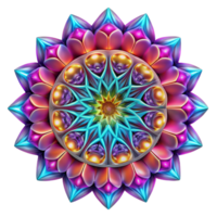 stunning vintage A kaleidoscope of vibrant, symmetrical patterns, illuminated by a bright, multicolored light, psychedelic style high quality png