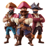 Cartoon pirate characters engage in adventurous swashbuckling antics with a buccaneer theme, 3D Cartoon Pirate Characters, Swashbuckling Buccaneers Isolated on transparent background png