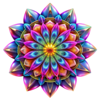 wonderful artistic A kaleidoscope of vibrant, symmetrical patterns, illuminated by a bright, multicolored light, psychedelic style professional png