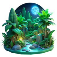 beautiful rustic A lush, green jungle teeming with colorful, bioluminescent flora and fauna, lit by moonlight filtering through dense canopy, dreamlike art style 4K png