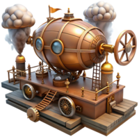 dramatic rustic Steampunk airship dock, gears and pipes, smoky atmosphere, warm industrial lighting, retrofuturistic, authentic png