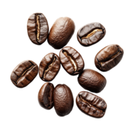 A group of freshly roasted coffee beans placed on a transparent background for a clean and appealing presentation, coffee beans in cup isolated on transparent background png