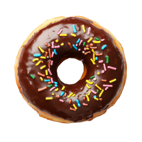 delizioso cioccolato ciambella sormontato con colorato spruzzatori su un' pulito trasparente sfondo, ciambella su trasparente sfondo png