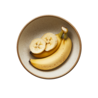 Freshly sliced banana resting in a simple bowl on a clean transparent background for healthy eating, slice banana in bowl on transparent background png