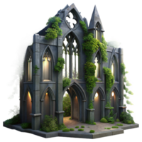 wonderful classic A crumbling Gothic cathedral overgrown with ivy, moonlight filtering through broken stained-glass windows, eerie atmosphere, hyperrealistic, professional png