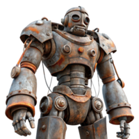 extraordinary rustic A colossal statue of a robot, weathered metal and exposed wires, post-apocalyptic style 4K png