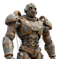 dramatic minimalist A colossal statue of a robot, weathered metal and exposed wires, post-apocalyptic style genuine png