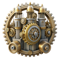 magnificent artistic An intricate clockwork city with gears and cogs, steampunk style, intricate details, exclusive png