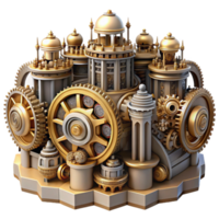 magnificent traditional An intricate clockwork city with gears and cogs, steampunk style, intricate details, high quality png