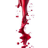 Red paint drips and splatters against a transparent background creating an artistic flow in bright color, red liquid drops of paint color flow down on transparent background png