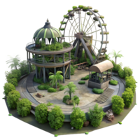 dramatic abstract An abandoned amusement park, overgrown with vegetation, eerie atmosphere, post-apocalyptic setting, 4K png