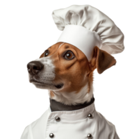 Funny dog dressed in a chef outfit isolated on a transparent background for a playful cooking theme, Funny Dog Wearing Chef Outfit Isolated on transparent background png