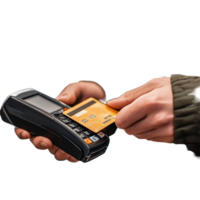 Customer completing payment transaction using credit card at a retail store checkout, file no background Customer paying with his credit card png
