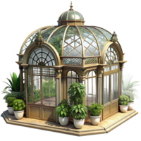 elegant modern A Victorian era greenhouse, intricate wrought iron and glass panels, filled with exotic plants, soft sunlight original png