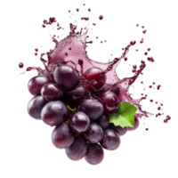 Fresh grape juice splashes dramatically on a transparent background, capturing the essence of vibrant fruit, Fresh grape juice splash on transparent background png