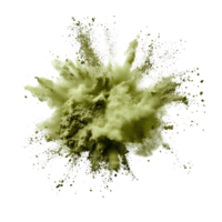 Olive color powder explosion creating a cloud effect on a transparent background, olive color powder pulver explosion isolated on transparent background png