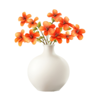 A beautiful vase filled with vibrant orange flowers isolated on a clean transparent background for decorative, vase with beautiful orange flowers, file of isolated object with shadow on transparent png
