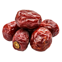 Dried jujube fruits showcasing their rich red color on a clean transparent background, Jujube Chinese dried on transparent background png
