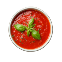 Delicious tomato sauce garnished with fresh basil in a bowl isolated on a transparent background for culinary inspiration, Tomato sauce in a bowl isolated on transparent background png
