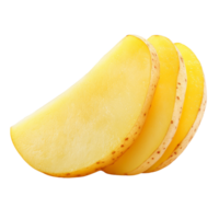 Fresh potato slices layered in a stack isolated on a clean transparent background for culinary use, potato slice isolated on transparent background png