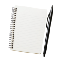 Blank striped notebook paper with a black pen on a transparent background for writing notes or ideas, striped notebook paper on transparent backgroundflle png
