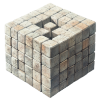A large block meticulously dismantles into smaller cubes on a light background, showcasing structural transformation, Large block dismantles in to small cube Stock Illustration png