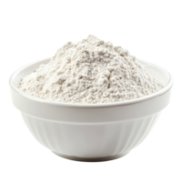 Flour piled high in a transparent bowl against a clean transparent background for culinary use and recipe preparations, flour in transparent bowl isolated on transparent background png