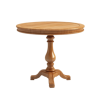 Elegant round wooden table with a carved pedestal base against a clean transparent background for interior design use, table isolated on transparent background png
