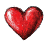 Handdrawn red heart sketch isolated on a clean transparent background for creative and artistic purposes, red hand drawn scetch heart isolated on transparent background png