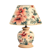 Stylish table lamp with floral print perfect for brightening living spaces day or night, Stylish table lamp featuring a beautiful floral print, isolated on a transparent background or transparent png