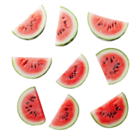 Freshly sliced watermelon pieces arranged on a clean transparent background for a refreshing summer treat, sliced fresh watermelon on transparent background png