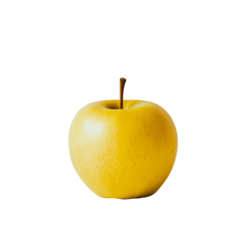 A fresh yellow apple resting on a clean transparent surface creating a simple yet vibrant visual display, yellow apple on transparent background png