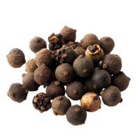 Allspice berries displayed on a transparent surface, showcasing natural textures and colors, Allspice berries also called Jamaican pepper or newspice on transparent background png