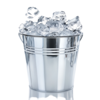Chilled ice bucket filled with clear ice cubes on a bright transparent background highlighting its sleek design and refreshing appeal, Chilled Ice Bucket on transparent background png
