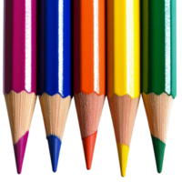 Color pencils arranged in a row on a transparent background showcasing vibrant hues for art projects and creative activities, color pencils isolated on transparent background png