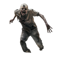 A terrifying zombie rising from the ground against a stark transparent background during a dark, eerie event, Zombie Rising from Ground on transparent background png