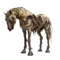 A zombie horse stands isolated against a transparent background, showcasing its eerie and unsettling features, Zombie horse isolated on transparent background png