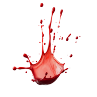 A vivid splash of red liquid creating dynamic patterns against a stark transparent background, Splash of blood on transparent background png