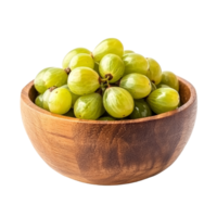Fresh star gooseberries in a wooden bowl on a transparent background, highlighting their vibrant green color and texture, Star gooseberry in wood bowl isolated on transparent background png