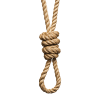 An intricately knotted hanging rope isolated on a clean transparent background for versatile use in various projects, Knotted Hanging Rope Isolated on transparent background Suicide concept png
