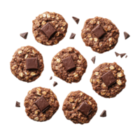 Oat chocolate cookies arranged on a transparent background with chocolate chunks for a delicious treat option, oat chocolate cookies isolated on transparent background png