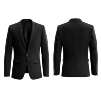 Elegant black suit jacket mockup showcasing front and back views for design presentation and fashion displays, Elegant Black Suit Jacket Mockup from Front and Back Views on transparent background png