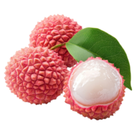 Fresh ripe lychee with vibrant pink skin and translucent flesh set against a clean transparent background, ripe lychee isolated on transparent background png