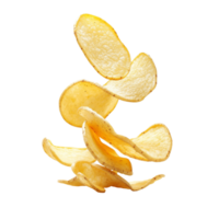 Sliced potato transforming into crispy chips against a clear background, showcasing texture and flavor in culinary art, Cut potato turning into potato chips isolated png